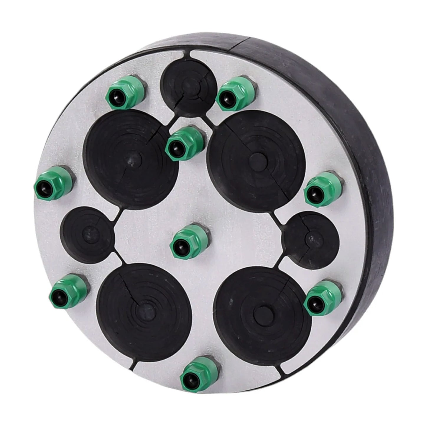 KRASO® Universal Mechanical Duct Sealing System 200mm with multiple green compression bolts and EPDM rubber layers, providing gas-, water-, and pressure-tight sealing for large cable and pipe penetrations in industrial applications.