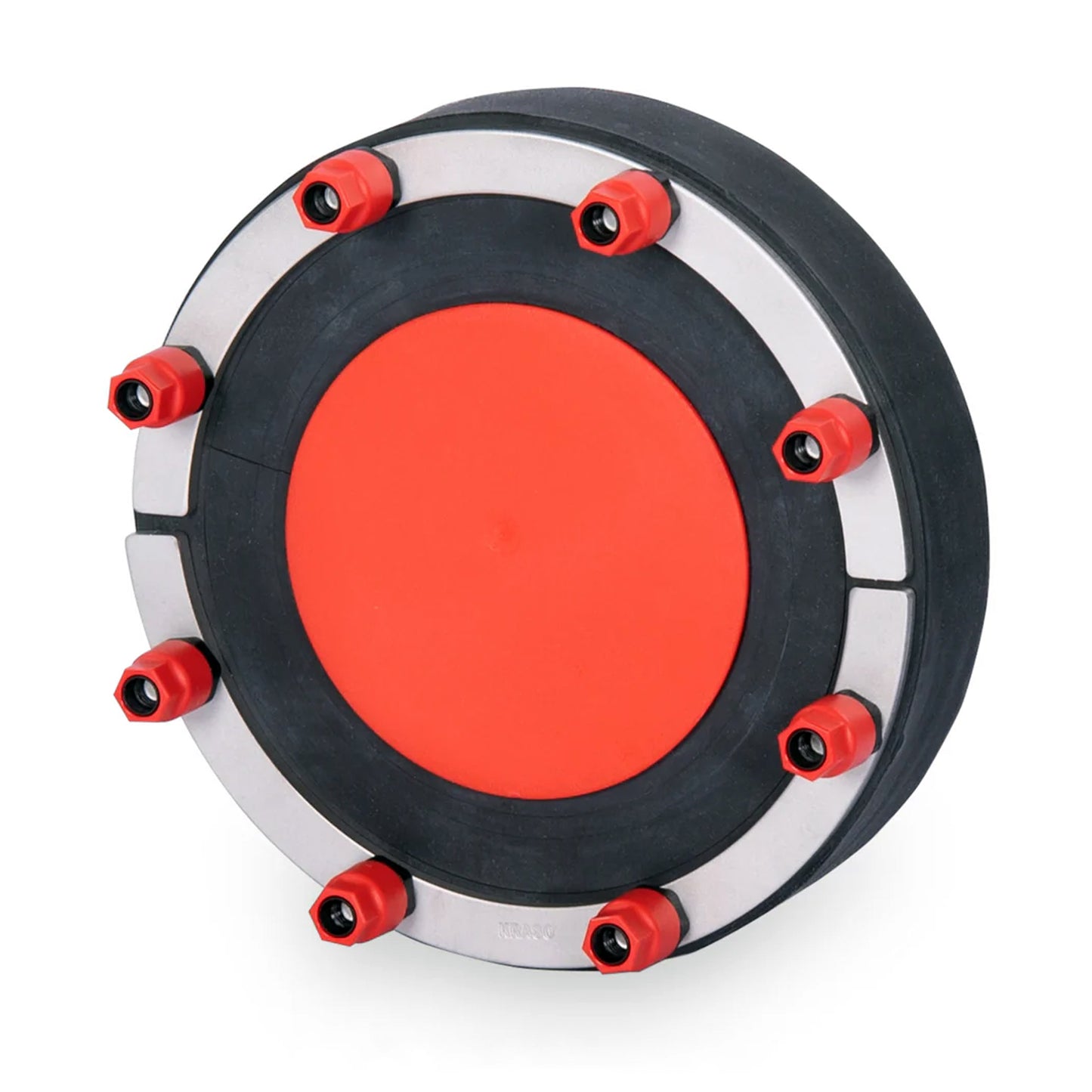 KRASO® Universal Mechanical Duct Sealing System 200mm with red compression bolts and sealing core, providing gas-, water-, and pressure-tight protection for empty or future duct penetrations in industrial and utility installations