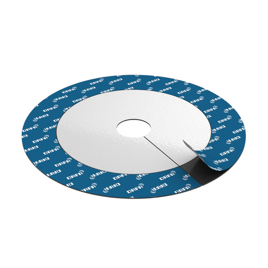DAFA Renovation Collar — self-adhesive airtight sealing collar with blue DAFA branding, designed for pipe and cable penetrations, displayed on a white background.